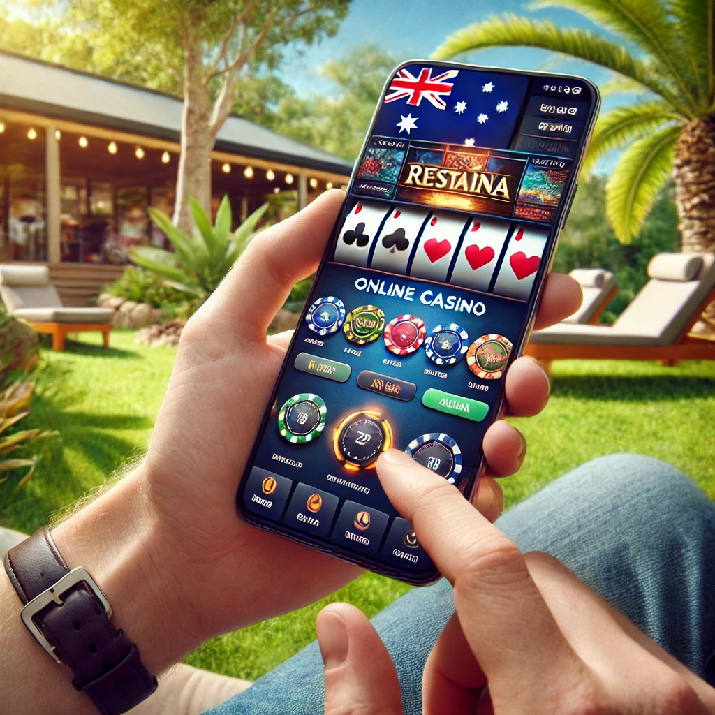 Australian player exploring top online casinos on a smartphone.