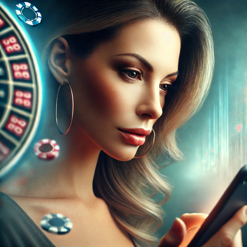 woman playing online casino on smartphone, s