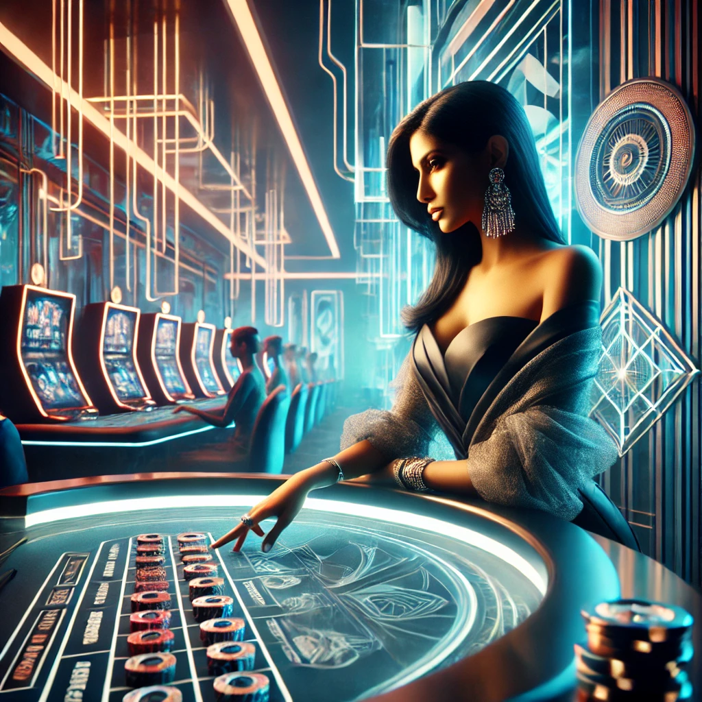 Luxurious casino environment with live dealer setup, tailored for Indian players with stylish decor and real-time interaction