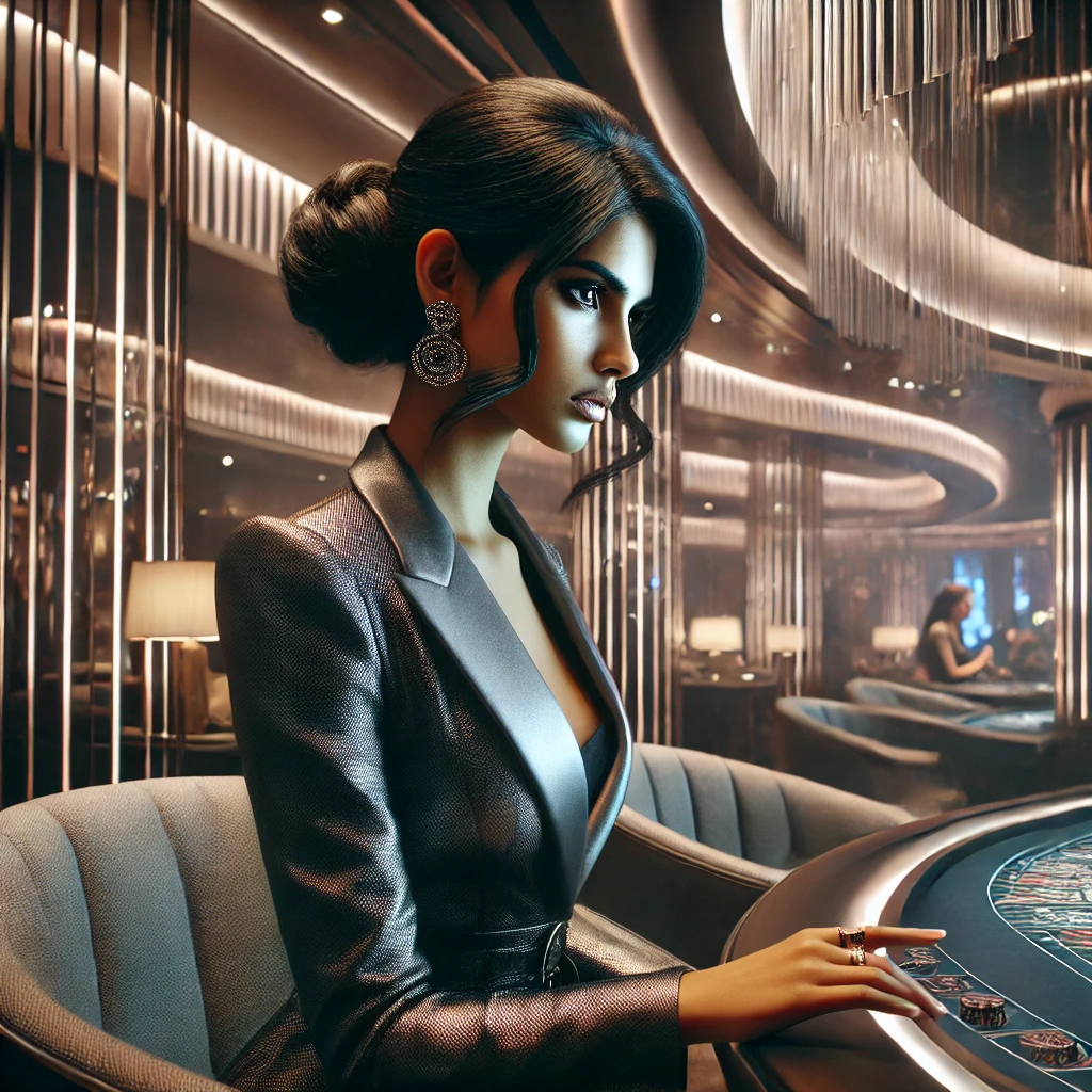 Top live dealer casino in India 2024 with an Indian woman enjoying a live game in a high-end setting